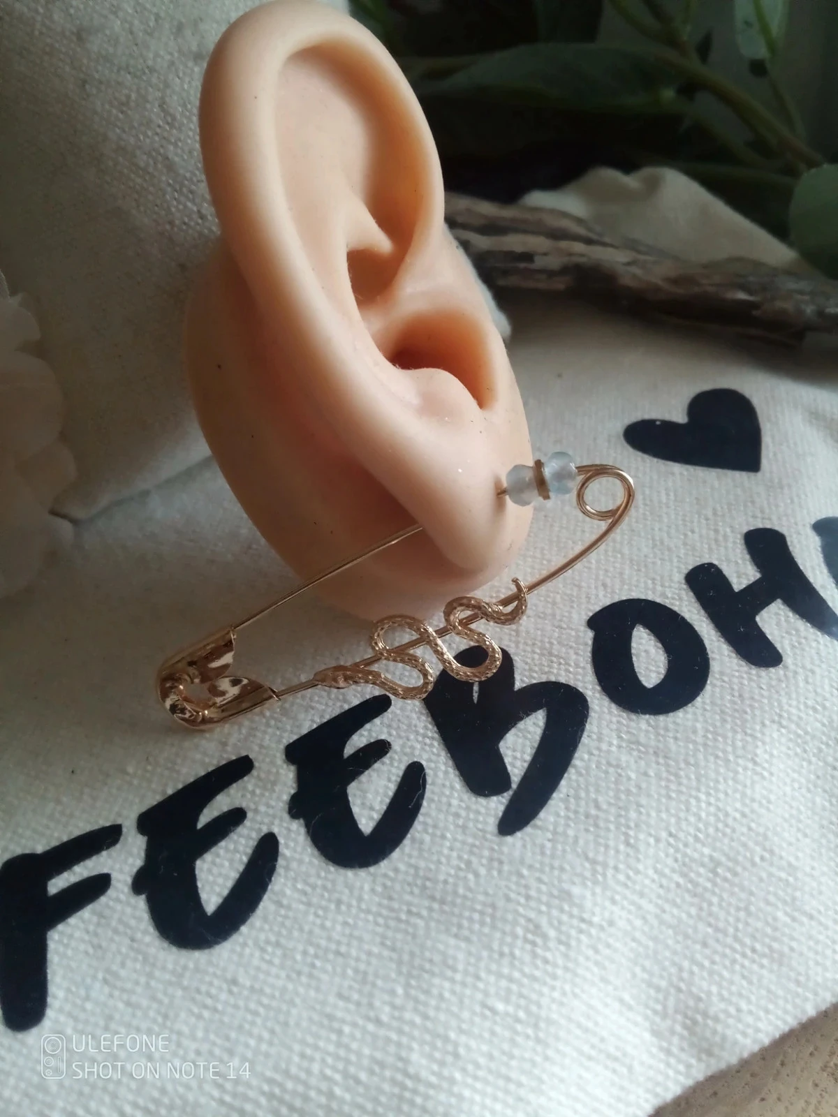 Boucle d'oreille épingle serpent et pierres aigue marine – photo 3